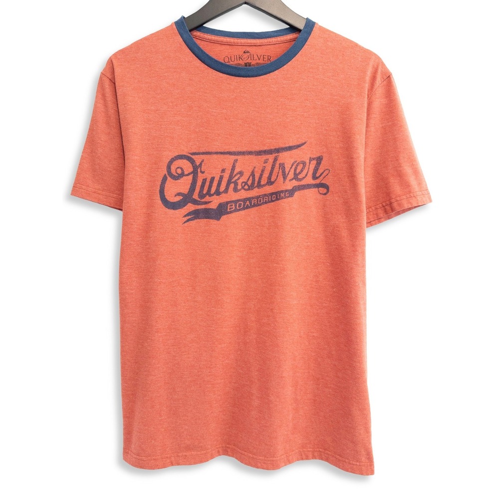 Quiksilver Graphic Ringer T-shirt Mens L Surfcore Skate Retro Heather Beachy